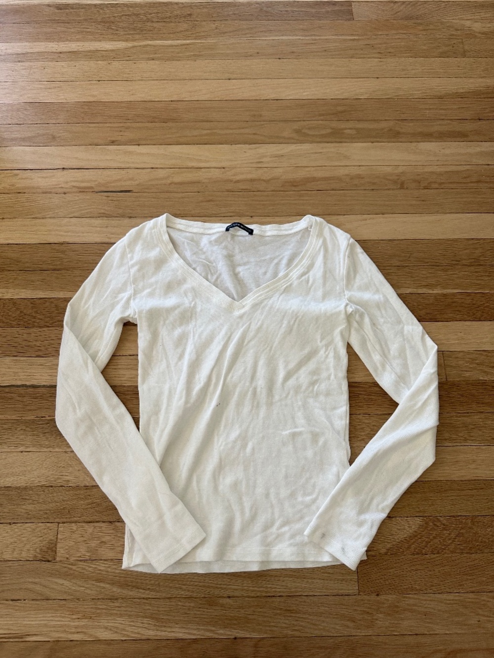 Brandy Melville, white V-neck, long sleeve shirt